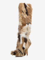 Stivali alti fino al ginocchio in pelliccia sintetica stivali da donna con punta a punta e tacco alto