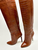 Stivali alti fino al ginocchio marroni con motivo in pietra punta affilata tacco alto per donna