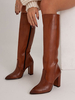 Stivali alti fino al ginocchio marroni da donna con punta a punta tacco spesso cerniera