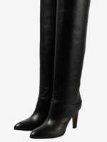 Stivali alti fino al ginocchio neri da donna con punta affilata e tacco alto