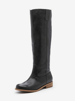 Stivali alti fino al ginocchio neri Stivali piatti con punta tonda da donna