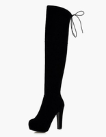 Stivali Alti tacco largo Stivali sopra il Ginocchio Stivali rotondo Scarpe Pelle scamosciata 12cm Inverno Autunno Zip casuale Scarpe Donna