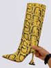 Stivali con tacco alto da donna Stivali con tacco a metà polpaccio con motivo serpente giallo