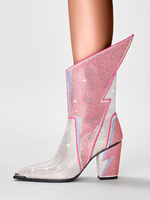 Stivali da club con strass argento Stivaletti con tacco grosso e punta a punta