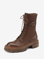 Stivali da combattimento da donna Stivaletti con lacci a punta tonda in pelle bovina