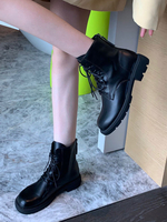 Stivali da combattimento da donna Stivaletti neri con punta tonda e tacco grosso