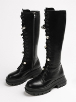 Stivali da combattimento da donna Stivali al ginocchio neri con borchie