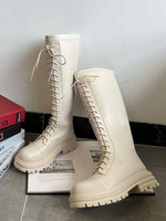 Stivali da combattimento da donna Stivali alti al ginocchio in pelle PU bianca con tacco grosso