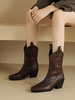 Stivali da cowgirl marroni Stivaletti con tacco grosso e punta quadrata