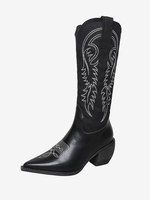 Stivali da cowgirl neri Stivali a metà polpaccio con tacco grosso in pelle PU