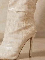 Stivali da donna a metà polpaccio Stivali a punta con tacco a spillo in pelle PU bianca ecru