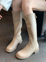 Stivali da donna a metà polpaccio Stivali con tacco grosso in pelle PU con punta tonda