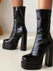 Stivali da donna a metà polpaccio Stivali con tacco grosso in vernice PU con punta quadrata