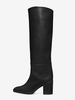 Stivali da donna con tacco a spillo e punta tonda in pelle PU neri a metà polpaccio
