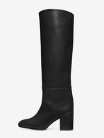 Stivali da donna con tacco a spillo e punta tonda in pelle PU neri a metà polpaccio