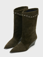 Stivali da donna in pelle scamosciata con tacco a zeppa punta a punta e strass