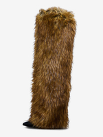 Stivali da donna in pelliccia sintetica con punta a punta tacco alto e al ginocchio