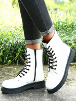 Stivali da donna martin bianca toppa rotonda scarponi caviglie