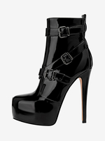 Stivali da donna neri sexy con plateau punta affilata dettaglio fibbia alla caviglia