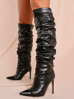 Stivali da donna Stivali a metà polpaccio in pelle PU neri con tacco a spillo e punta a spillo