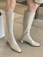 Stivali da donna Stivali alti al ginocchio albicocca con punta quadrata e tacco grosso