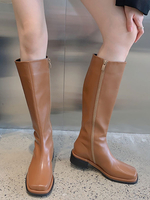 Stivali da donna Stivali alti al ginocchio con cerniera marrone caffè con tacco grosso
