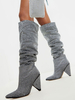 Stivali da donna Stivali alti al ginocchio grigi con tacco a forma speciale di strass