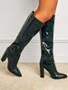 Stivali da donna Stivali alti al ginocchio in pelle PU con tacco grosso e punta a punta