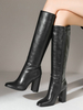 Stivali da donna Stivali alti al ginocchio neri in pelle PU con tacco grosso