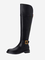 Stivali da equitazione da donna Stivali al ginocchio neri con punta tonda e tacco a forma di cucciolo