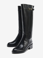 Stivali da equitazione neri da donna alti fino al ginocchio con punta tonda e fibbia