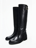 Stivali da equitazione piatti con punta tonda e fibbia da donna neri alti fino al ginocchio