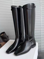 Stivali da equitazione piatti neri Stivali alti al ginocchio con punta quadrata