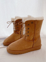 Stivali da neve da donna Stivali invernali con lacci a punta tonda in pelliccia sintetica