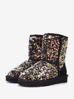 Stivali da neve da donna Stivali invernali piatti in tessuto con paillettes