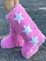 Stivali da neve invernali con punta rotonda e stampa a stelle in lana dagnello per donna Stivali invernali