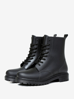 Stivali da pioggia da donna neri con punta tonda allacciati impermeabili alla caviglia