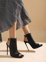 Stivali estivi bianchi per donna Stivali bassi estivi in pelle con tacco a spillo con punta aperta