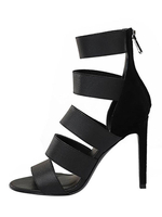 Stivali estivi neri Stivaletti estivi con tacco a spillo e cerniera aperta