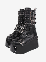 Stivali Gothic Lolita con occhielli neri Calzature Lolita in pelle PU bicolore con punta tonda