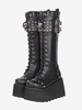 Stivali Gothic Lolita in pelle sintetica con punta tonda e tacco a zeppa nero scarpe Lolita