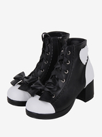 Stivali Gothic Lolita in PU Pelle Stampa Floreale Rivetti Punta Aperta Calzature Lolita Nere