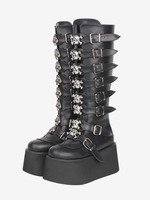 Stivali Gothic Lolita neri in PU con punta tonda e tacco a zeppa e plateau