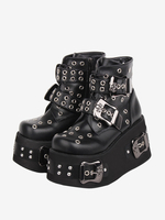 Stivali Gothic Lolita Stivali in pelle PU Punta tonda Calzature Lolita nere