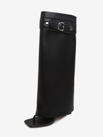 Stivali infradito neri da donna con fibbia e tacco alto
