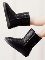 Stivali invernali da donna Stivaletti da neve piatti neri con punta tonda