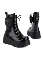 Stivali Lolita Calzature Lolita nere con punta tonda in pelle PU