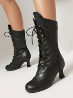 Stivali Lolita classici in stile vintage in pelle sintetica con punta tonda neri scarpe Lolita