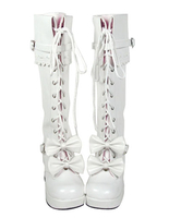 Stivali Lolita dolce grosso tacchi piattaforma archi Lolita stivali con lacci