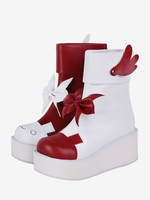 Stivali Lolita dolci Calzature Lolita in pelle PU bicolore con punta tonda rossa farfalla